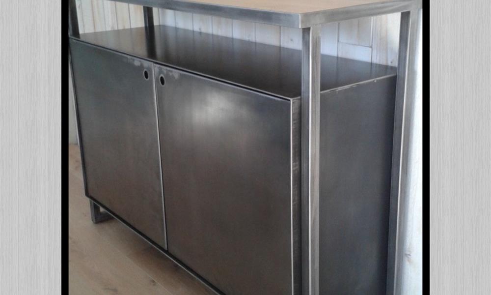 Meuble acier et bois - 