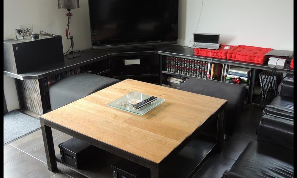 Table acier bois et meuble Télé ARINOX - 