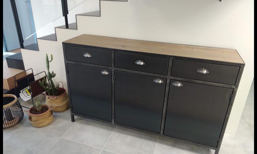 Meuble sur mesure  Acier brut verni 3 portes 3 tiroirs ARINOX - 