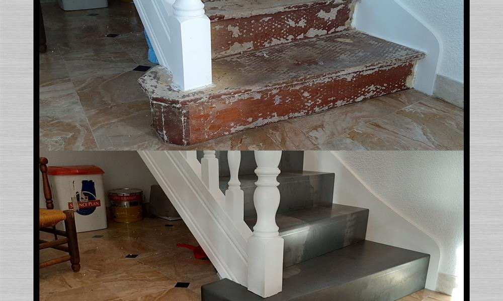 Rénovation escalier bois avec un habillage en acier ciré ARINOX - 