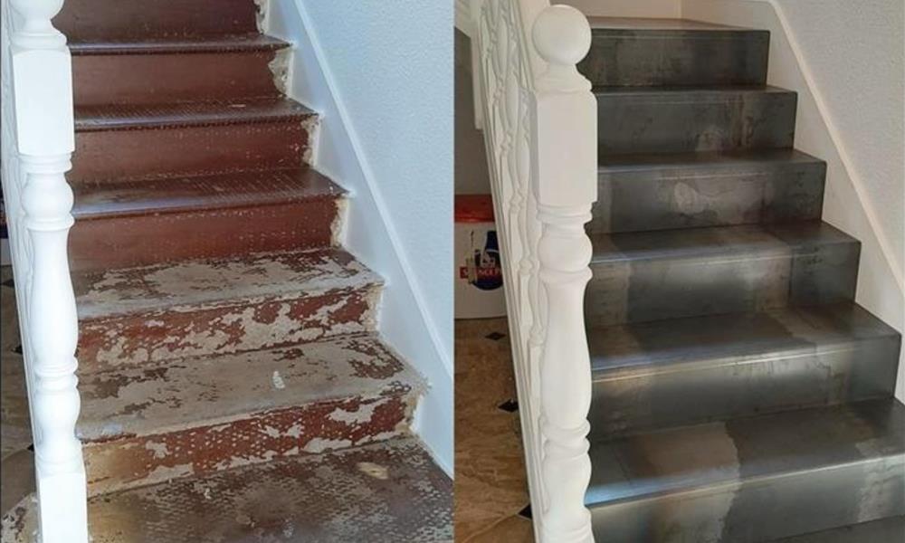 Rénovation escalier avec tôle d'acier. ARINOX - 