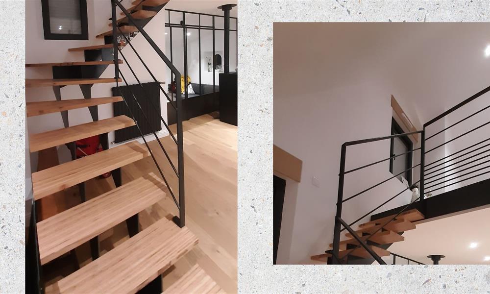 Escalier avec limon central en acier huilé avec marche baubuche ARINOX - 