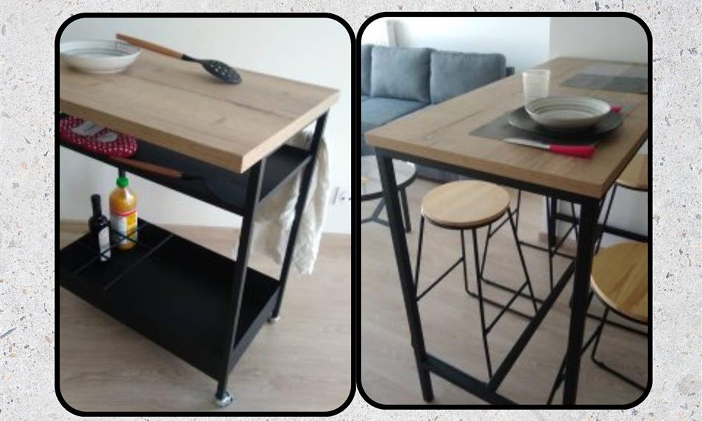 desserte et table haute en acier avec plateau mélaminé ARINOX - 